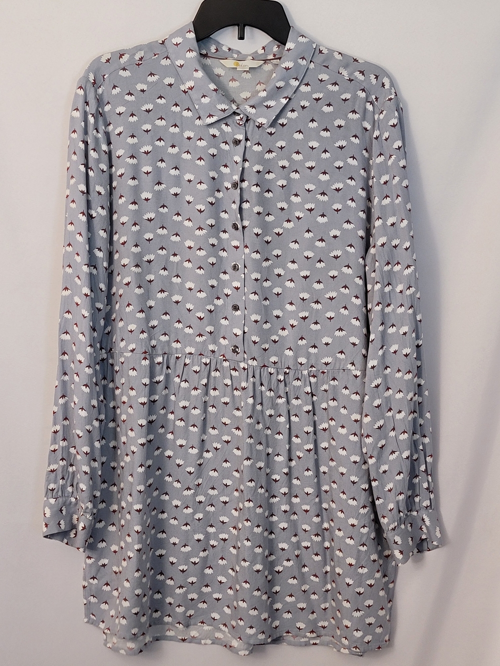Boden Floral Print Button-Front Drop Hem Tunic Top Size 14L